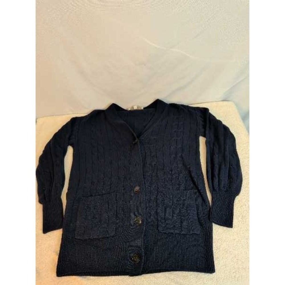 LOFT Navy Cable Knit Button Cardigan Sweater Womens XS V-Neck Pockets